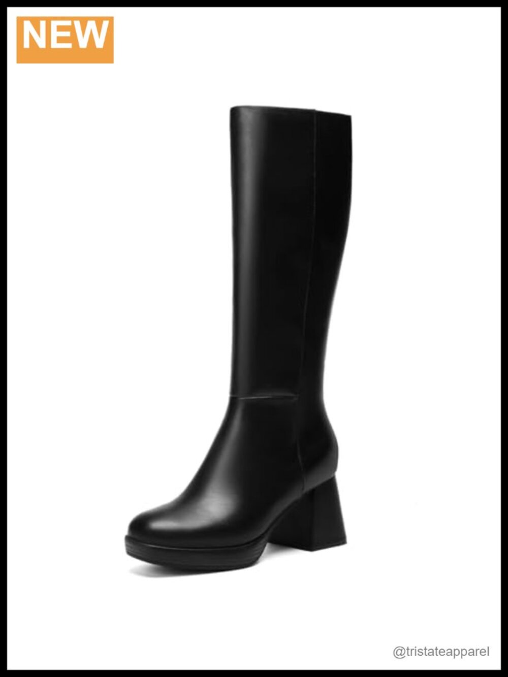 Wide Calf Knee High Boots Platform Chunky Block Heel Square Toe Faux Leather Zip